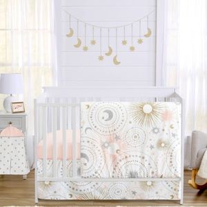 Sweet JoJo Celestial Pink And Gold Bumperless Crib Bedding Collection